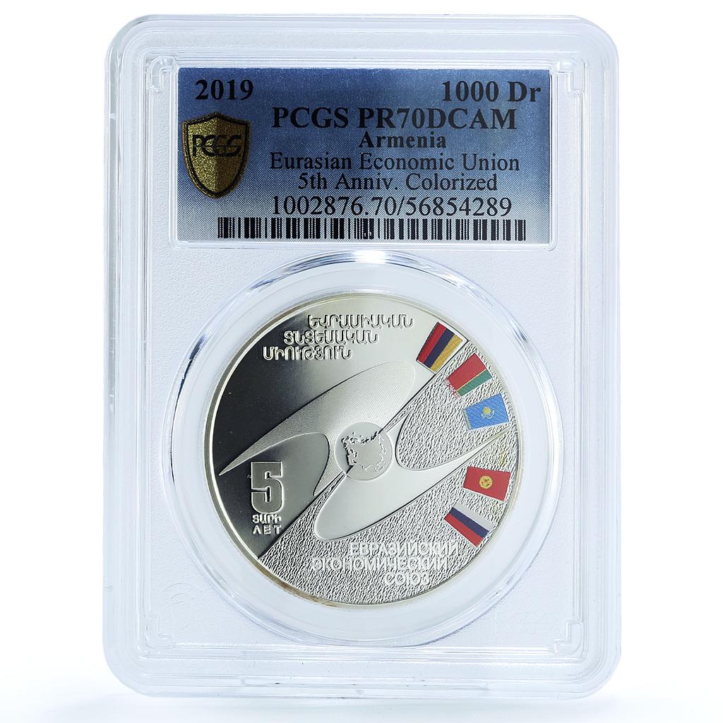 Armenia 1000 dram Eurasian Economic Union Flags PR 70 PCGS silver coin 2019 Armenia 1000 dram Eurasian Economic Union Flags PR 70 PCGS silver coin 2019