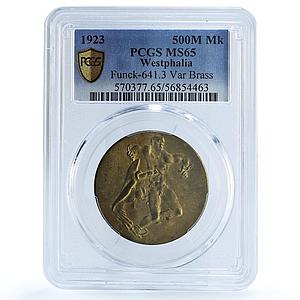 Germany Weimar Westphalia 50 millions mark Funck-641.3 MS65 PCGS brass coin 1923
