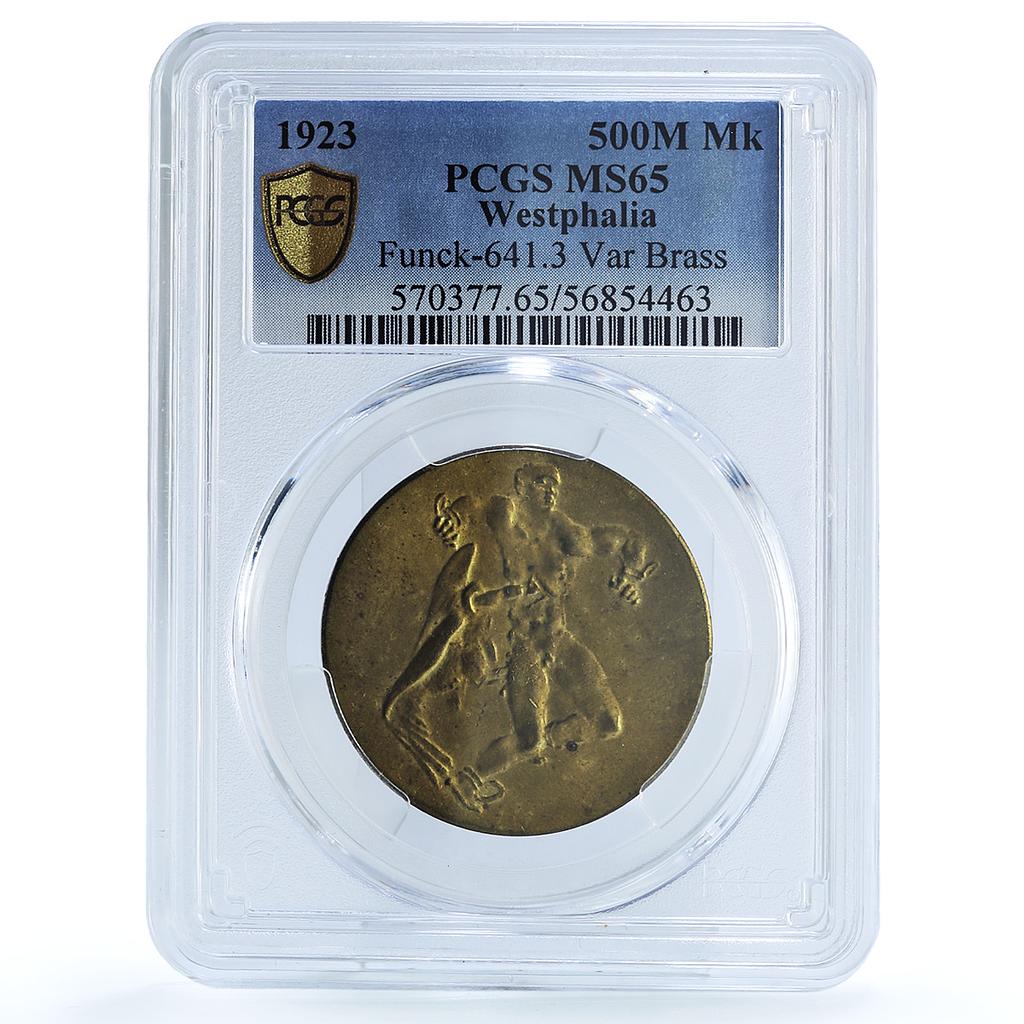 Germany Weimar Westphalia 50 millions mark Funck-641.3 MS65 PCGS brass coin 1923 Germany Weimar Westphalia 50 millions mark Funck-641.3 MS65 PCGS brass coin 1923