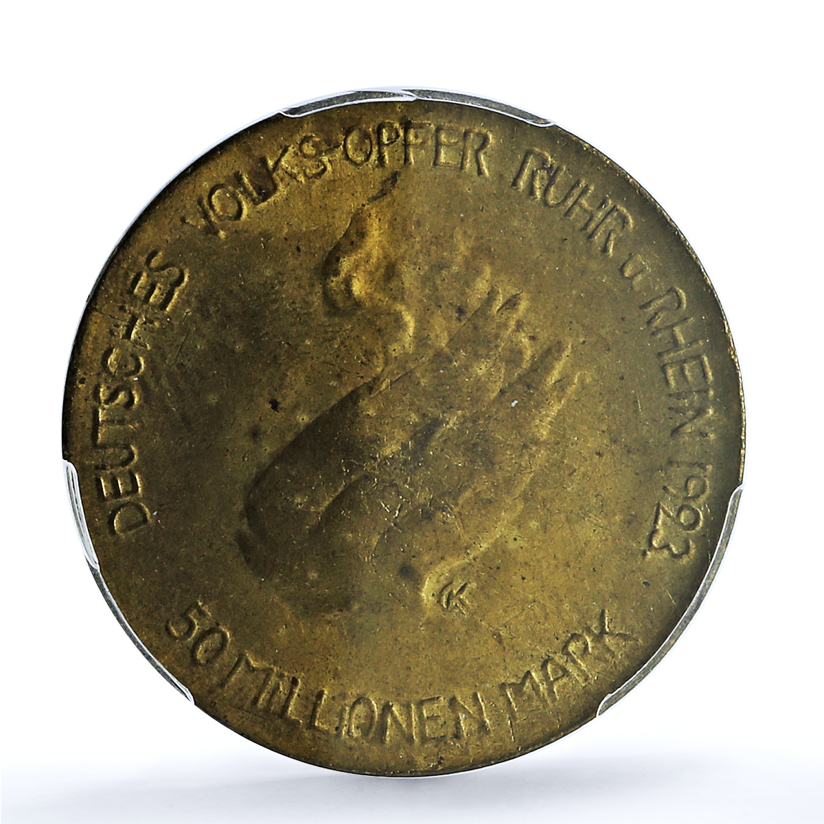Germany Weimar Westphalia 50 millions mark Funck-641.3 MS65 PCGS brass coin 1923 Germany Weimar Westphalia 50 millions mark Funck-641.3 MS65 PCGS brass coin 1923