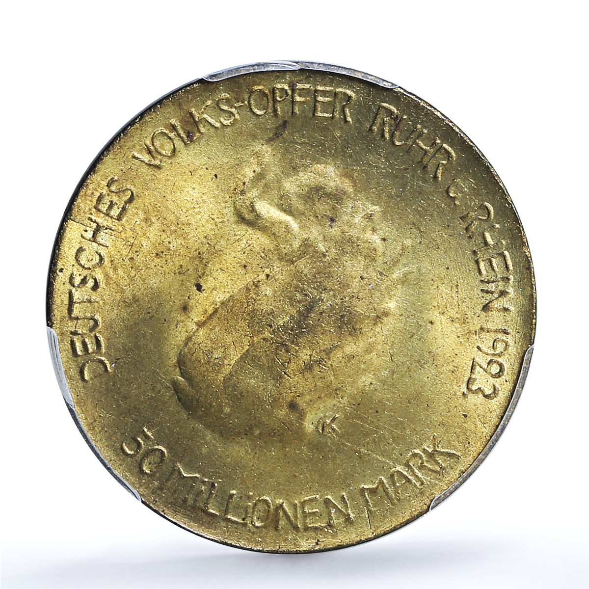 Germany Weimar Westphalia 50 millions mark Funck-641.3 MS65 PCGS brass coin 1923 Germany Weimar Westphalia 50 millions mark Funck-641.3 MS65 PCGS brass coin 1923