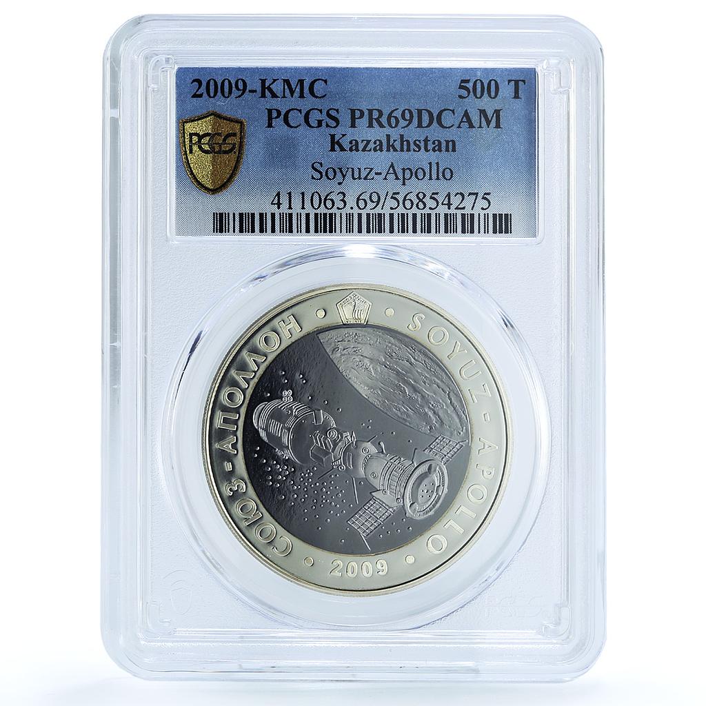 Kazakhstan 500 tenge Soyuz Apollo KM-130 Space PR 69 PCGS bimetal coin 2009 Kazakhstan 500 tenge Soyuz Apollo KM-130 Space PR 69 PCGS bimetal coin 2009
