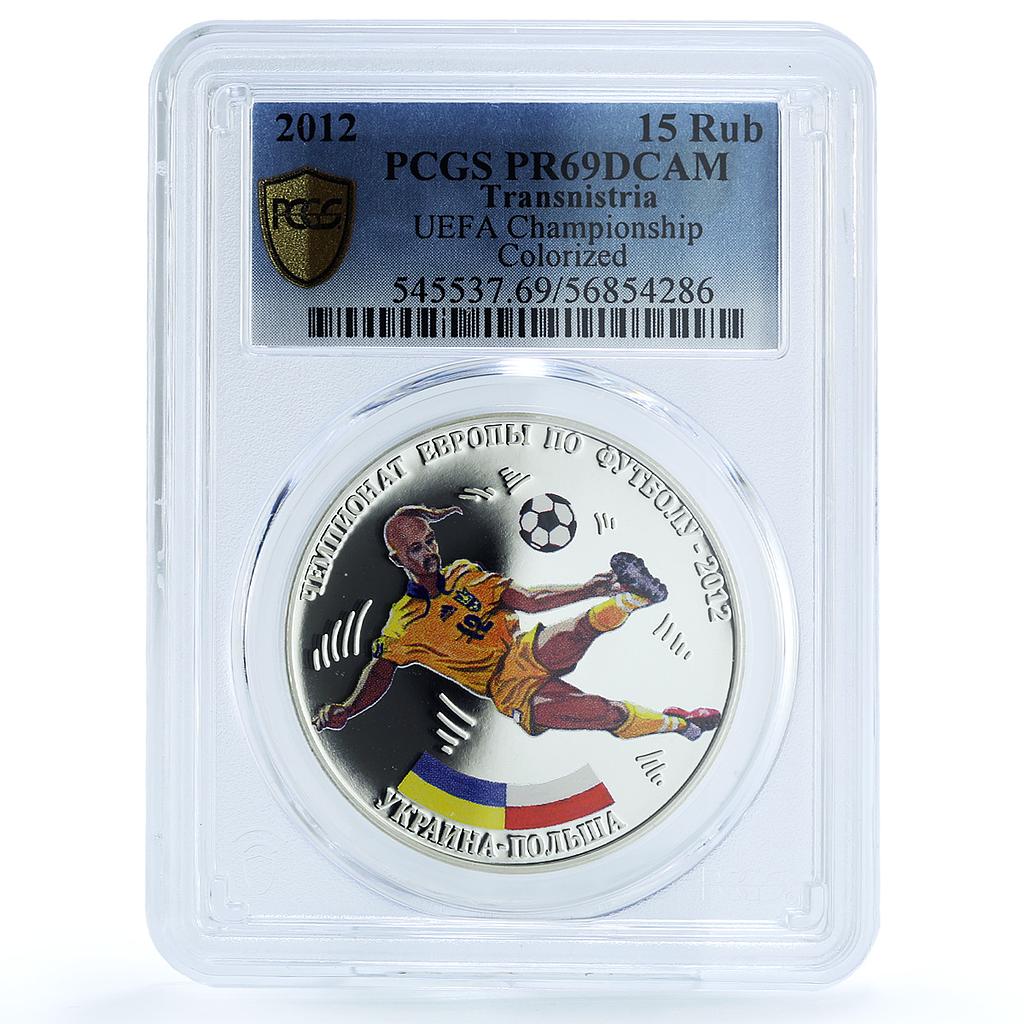 Transnistria 15 roubles EURO Football Cup KM-184 PL 69 PCGS silver coin 2012