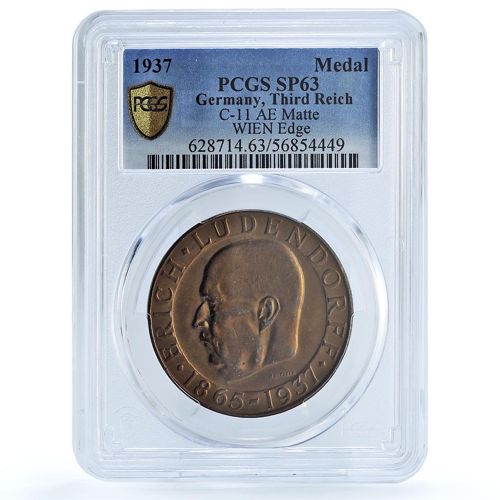 Germany Third Reich Erich Ludendorf Matte WIEN C-11 SP 65 PCGS copper medal 1937 Germany Third Reich Erich Ludendorf Matte WIEN C-11 SP 65 PCGS copper medal 1937