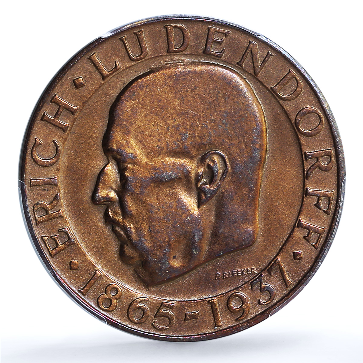 Germany Third Reich Erich Ludendorf Matte WIEN C-11 SP 65 PCGS copper medal 1937 Germany Third Reich Erich Ludendorf Matte WIEN C-11 SP 65 PCGS copper medal 1937