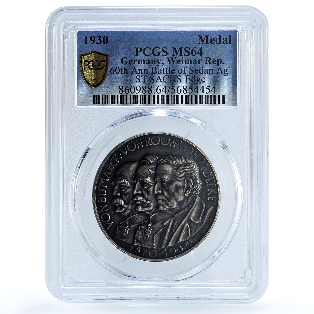 Germany Weimar Sedan Bismarck Roon Moltke SACHS MS 64 PCGS silver medal 1930 Germany Weimar Sedan Bismarck Roon Moltke SACHS MS 64 PCGS silver medal 1930