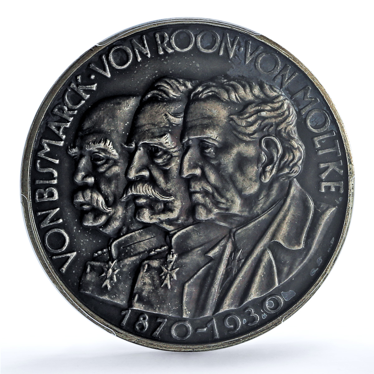 Germany Weimar Sedan Bismarck Roon Moltke SACHS MS 64 PCGS silver medal 1930 Germany Weimar Sedan Bismarck Roon Moltke SACHS MS 64 PCGS silver medal 1930