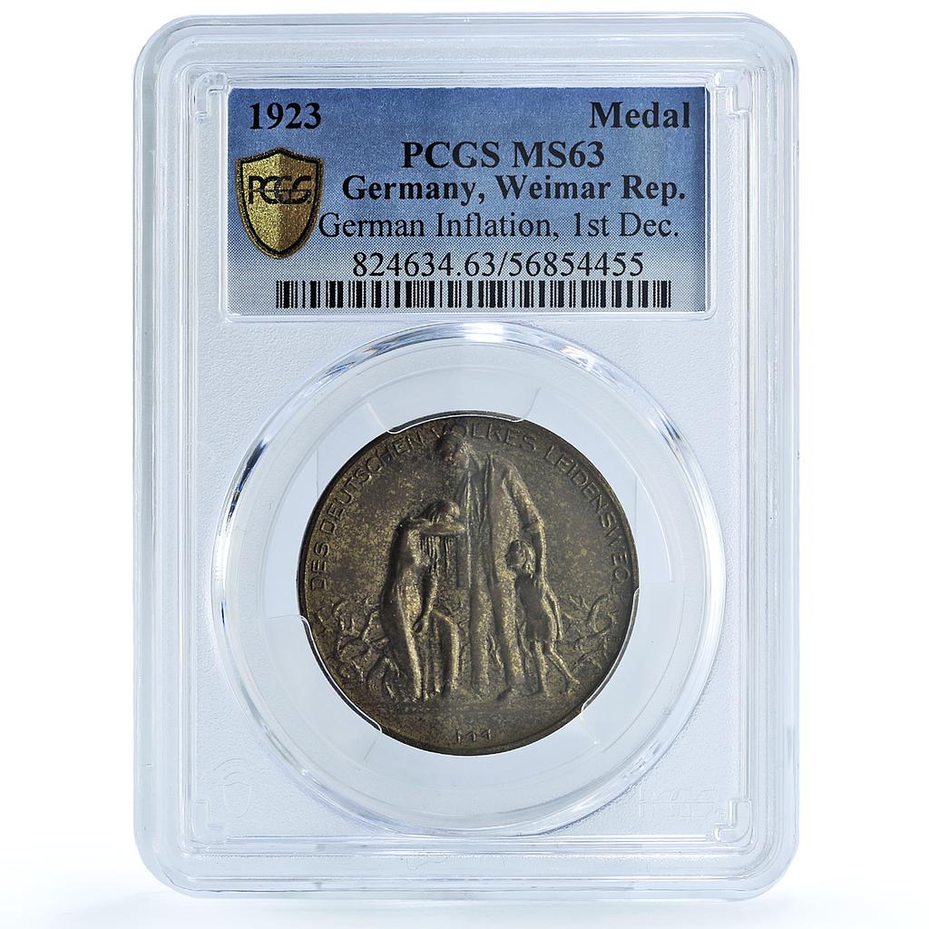 Germany Weimar Inflation 1 December MS 63 PCGS bronze medal 1923 Germany Weimar Inflation 1 December MS 63 PCGS bronze medal 1923