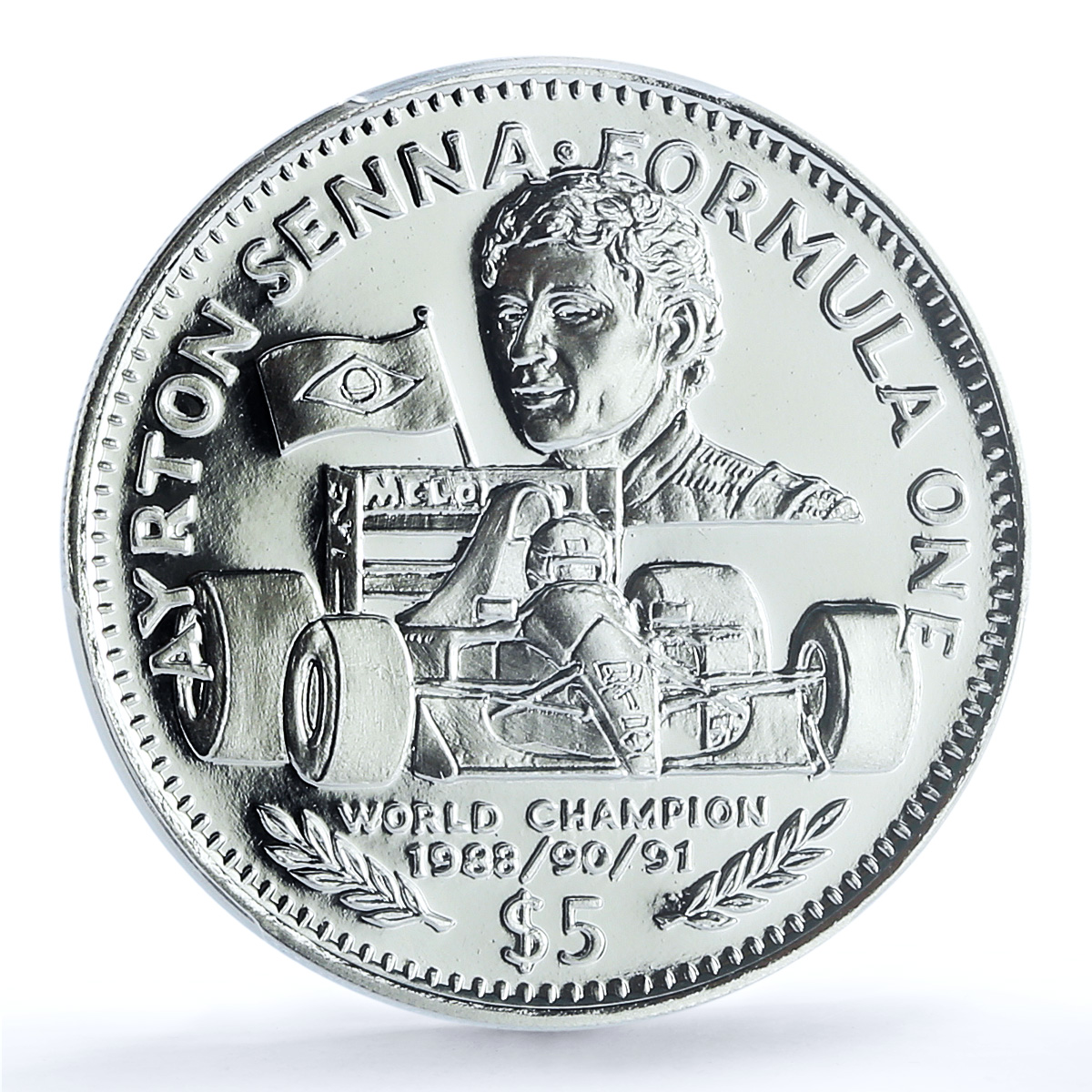 Liberia 5 dollars Ayrton Senna KM-78 Formula One Car PR 69 PCGS silver coin 1992 Liberia 5 dollars Ayrton Senna KM-78 Formula One Car PR 69 PCGS silver coin 1992