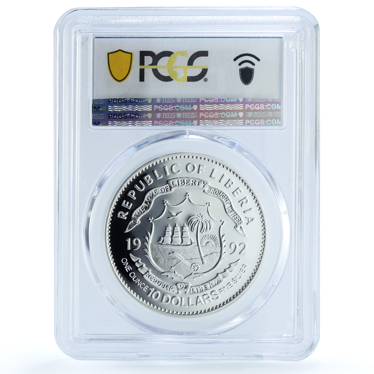 Liberia 10 dollars Mansell KM-75 Formula One Car PR 70 PCGS silver coin 1992 Liberia 10 dollars Mansell KM-75 Formula One Car PR 70 PCGS silver coin 1992