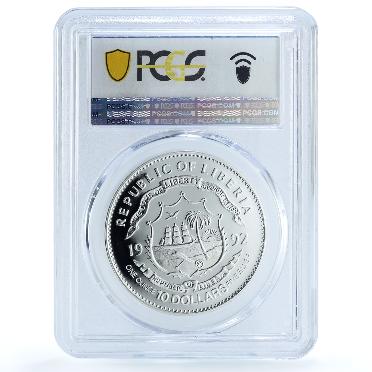 Liberia 10 dollars Schumacher KM-86 Formula One Car PR 69 PCGS silver coin 1992 Liberia 10 dollars Schumacher KM-86 Formula One Car PR 69 PCGS silver coin 1992