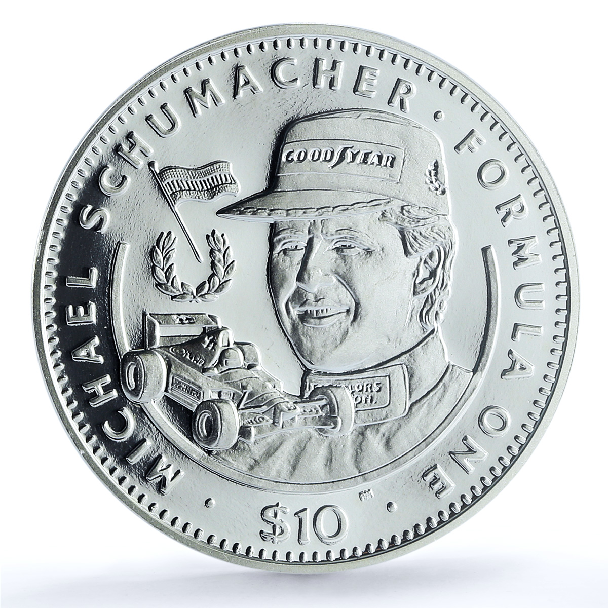Liberia 10 dollars Schumacher KM-86 Formula One Car PR 69 PCGS silver coin 1992 Liberia 10 dollars Schumacher KM-86 Formula One Car PR 69 PCGS silver coin 1992