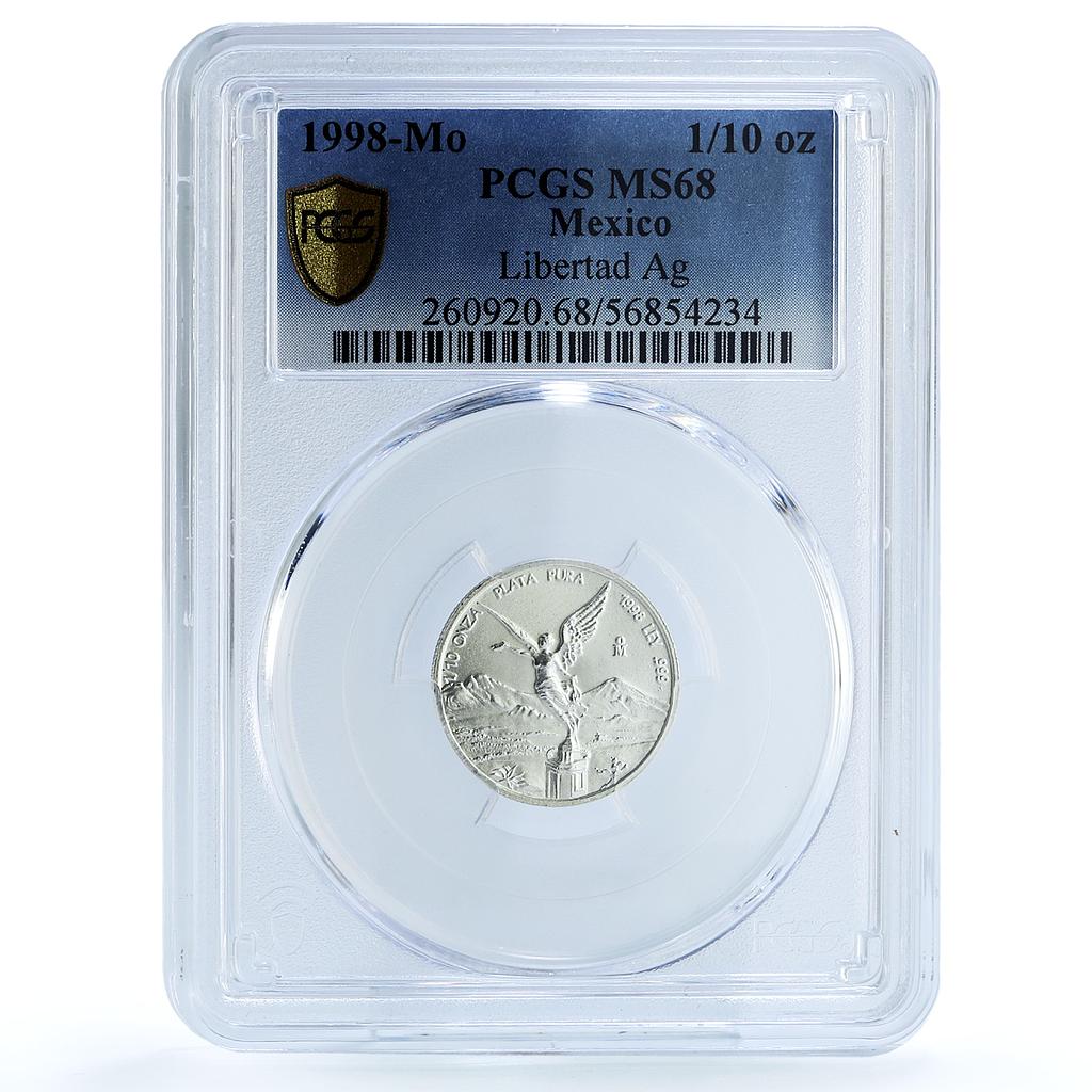 Mexico 1/10 onza Libertad Angel Independence KM-610 MS 68 PCGS silver coin 1998 Mexico 1/10 onza Libertad Angel Independence KM-610 MS 68 PCGS silver coin 1998