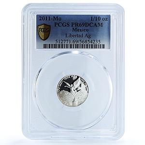 Mexico 1/10 onza Libertad Angel Independence KM-610 PR 69 PCGS silver coin 2011