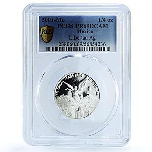 Mexico 1/4 onza Libertad Angel of Independence KM-611 PR69 PCGS silver coin 2001