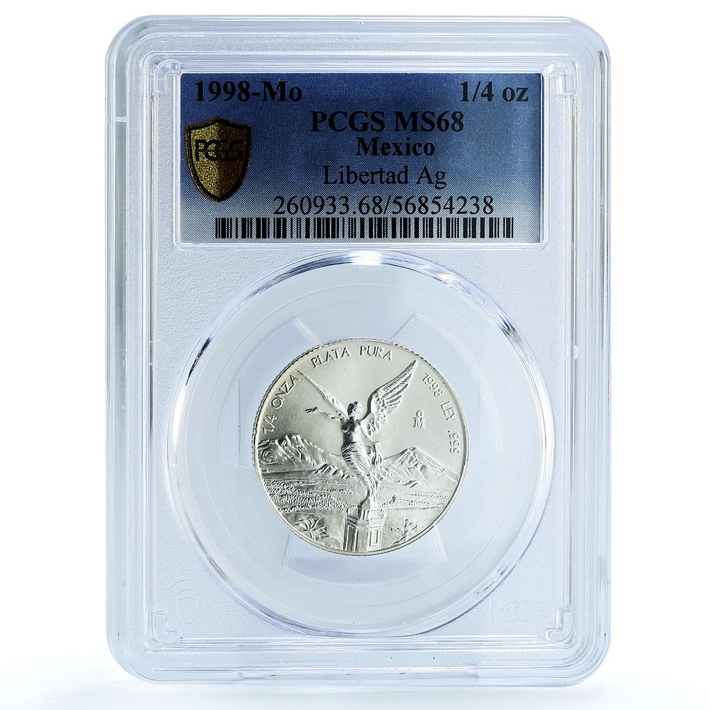 Mexico 1/4 onza Libertad Angel of Independence KM-611 MS68 PCGS silver coin 1998 Mexico 1/4 onza Libertad Angel of Independence KM-611 MS68 PCGS silver coin 1998