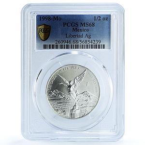 Mexico 1/2 onza Libertad Angel of Independence KM-612 MS68 PCGS silver coin 1998