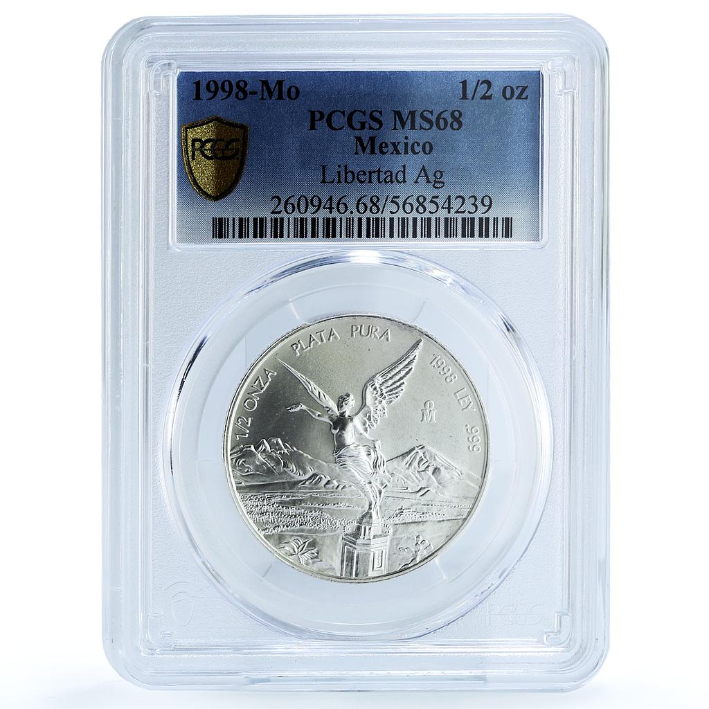 Mexico 1/2 onza Libertad Angel of Independence KM-612 MS68 PCGS silver coin 1998 Mexico 1/2 onza Libertad Angel of Independence KM-612 MS68 PCGS silver coin 1998