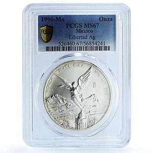Mexico 1 onza Libertad Angel of Independence KM-613 MS 67 PCGS silver coin 1996