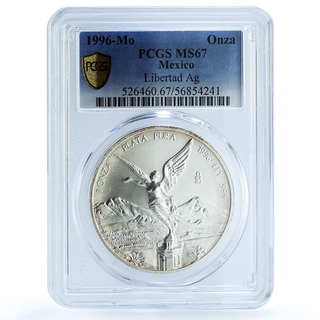 Mexico 1 onza Libertad Angel of Independence KM-613 MS 67 PCGS silver coin 1996 Mexico 1 onza Libertad Angel of Independence KM-613 MS 67 PCGS silver coin 1996