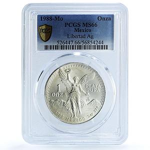 Mexico 1 onza Libertad Angel of Independence KM-494.1 MS66 PCGS silver coin 1988