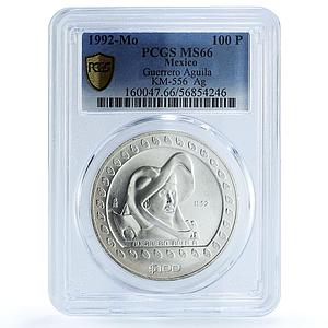 Mexico 100 pesos Guerrero Aguila KM-556 Precolombina MS 66 PCGS silver coin 1992