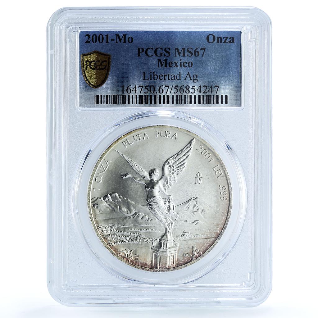 Mexico 1 onza Libertad Angel of Independence KM-639 MS 67 PCGS silver coin 2001 Mexico 1 onza Libertad Angel of Independence KM-639 MS 67 PCGS silver coin 2001