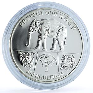 Bhutan 300 ngultrum Protect Our World KM-68 Fauna Elephant silver coin 1993