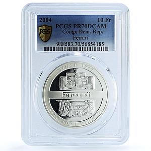 Congo Democratic 10 francs Ferrari KM-143 Bolid Car PR 70 PCGS silver coin 2004