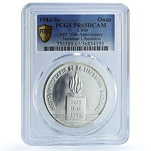Chile 1 onza Liberation KM-225 X#5 Anniversary Torch PR 65 PCGS silver coin 1983
