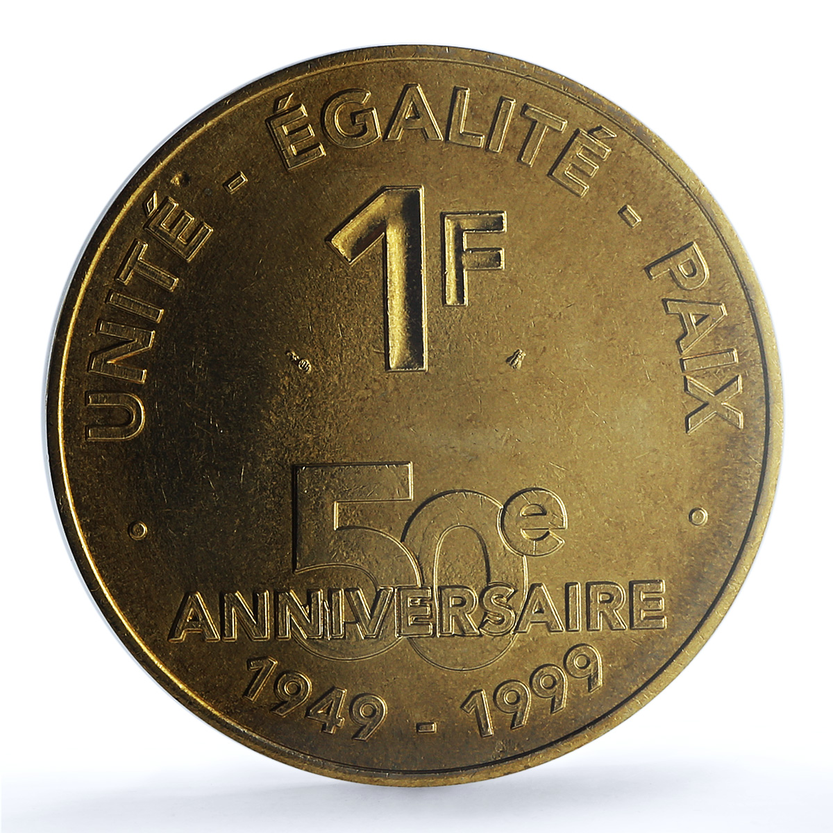 Djibouti 1 francs French 50th Anniversary KM-37 MS 65 PCGS AlBronze coin 1999 Djibouti 1 francs French 50th Anniversary KM-37 MS 65 PCGS AlBronze coin 1999