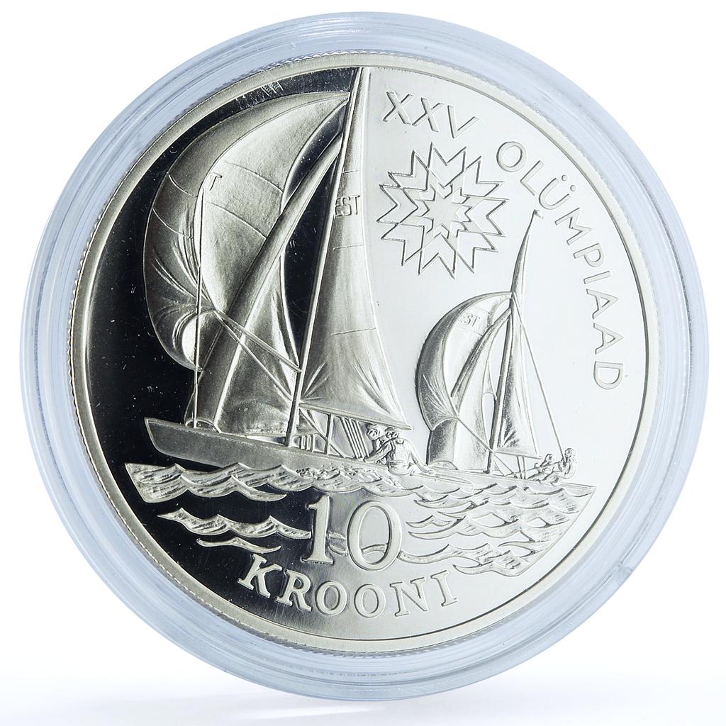 Estonia 10 krooni Olympic Games Barcelona KM-25 Sailing Ship silver coin 1992