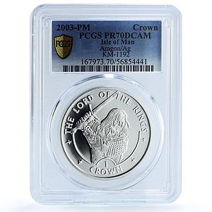 Isle of Man 1 crown Aragorn KM-1192 Lord of Rings PR 70 PCGS silver coin 2003