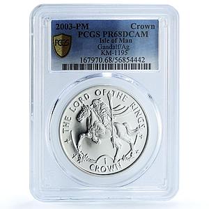 Isle of Man 1 crown Gandalf KM-1195 Lord of Rings PR 68 PCGS silver coin 2003