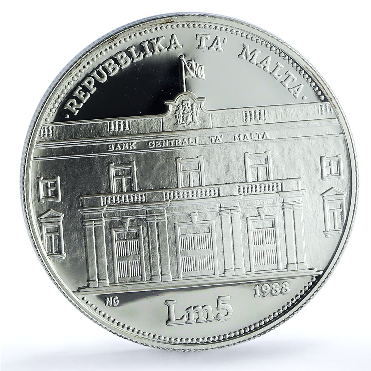 Malta 5 liri Central Bank KM-87 Anniversary Building PR 68 PCGS silver coin 1988 Malta 5 liri Central Bank KM-87 Anniversary Building PR 68 PCGS silver coin 1988