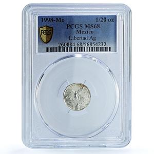 Mexico 1/20 onza Libertad Angel Independence KM-609 MS 68 PCGS silver coin 1998