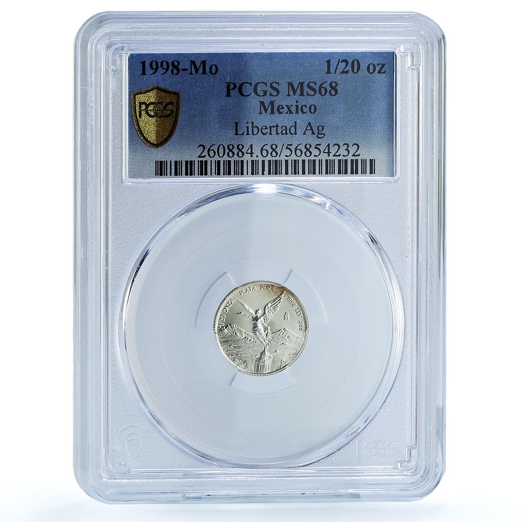 Mexico 1/20 onza Libertad Angel Independence KM-609 MS 68 PCGS silver coin 1998 Mexico 1/20 onza Libertad Angel Independence KM-609 MS 68 PCGS silver coin 1998