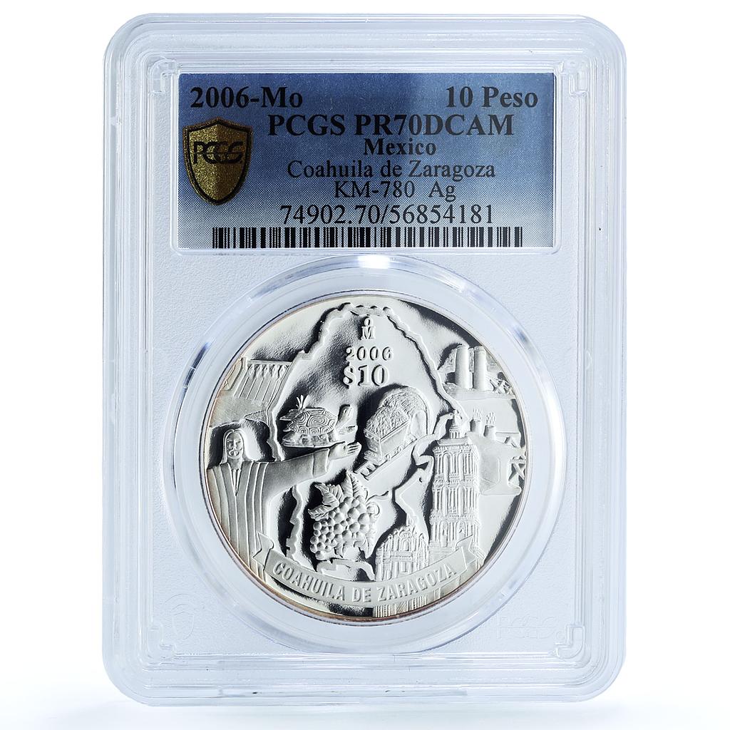 Mexico 10 pesos Coahuila Zaragoza KM-780 Church Turtle PR 70 PCGS Ag coin 2006 Mexico 10 pesos Coahuila Zaragoza KM-780 Church Turtle PR 70 PCGS Ag coin 2006