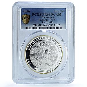 Nicaragua 10 cordobas Sea Turtle Paslama F15 KM-116 PR 69 PCGS silver coin 2016