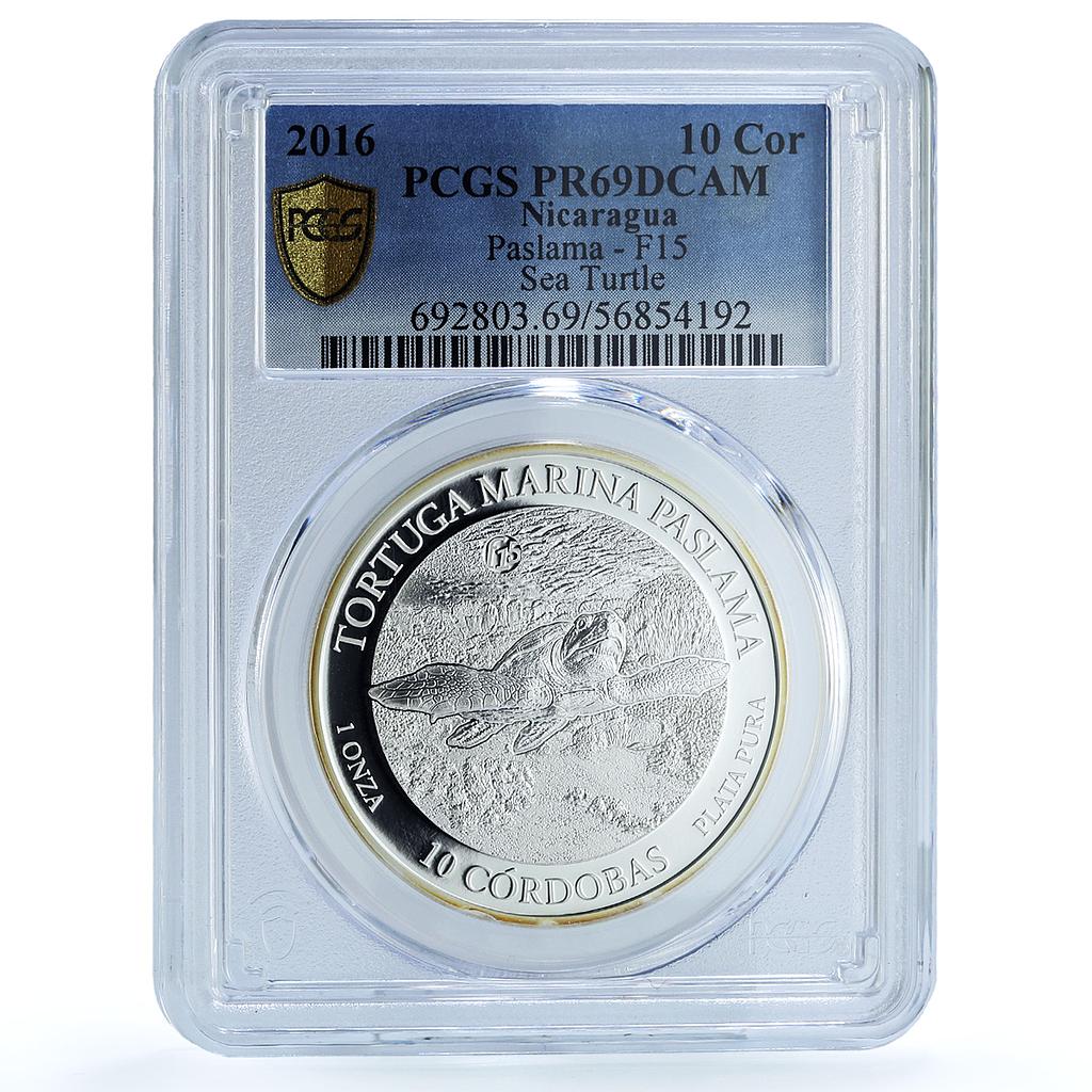 Nicaragua 10 cordobas Sea Turtle Paslama F15 KM-116 PR 69 PCGS silver coin 2016 Nicaragua 10 cordobas Sea Turtle Paslama F15 KM-116 PR 69 PCGS silver coin 2016