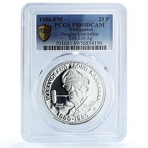 Philippines 25 piso General Douglas MacArthur KM-230 PR 69 PCGS silver coin 1980