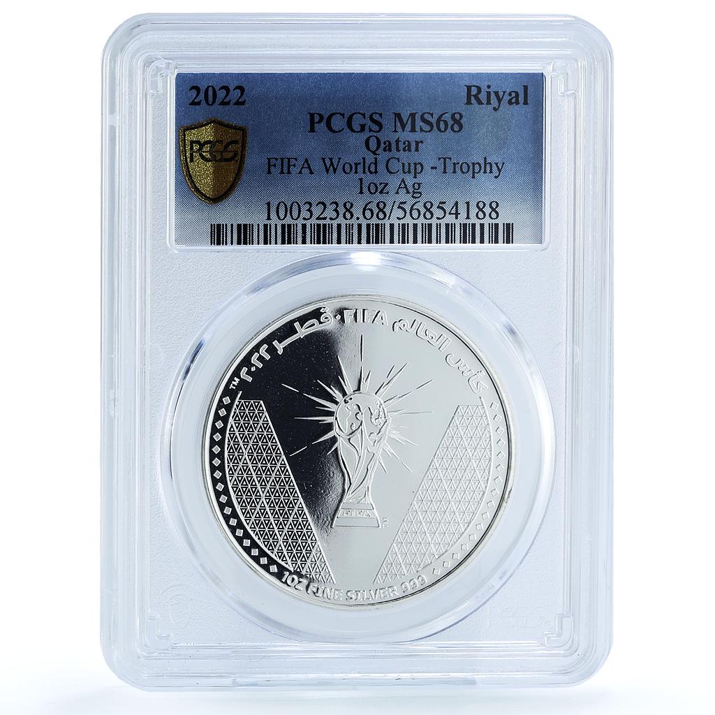 Qatar 1 riyal Trophy Football World Cup KM-105 MS 68 PCGS silver coin 2022
