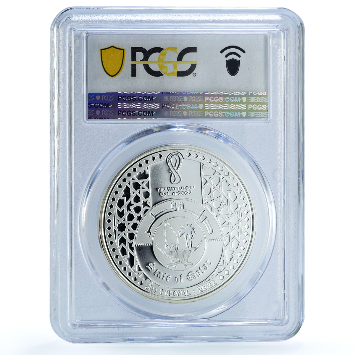 Qatar 1 riyal Trophy Football World Cup KM-105 MS 68 PCGS silver coin 2022
