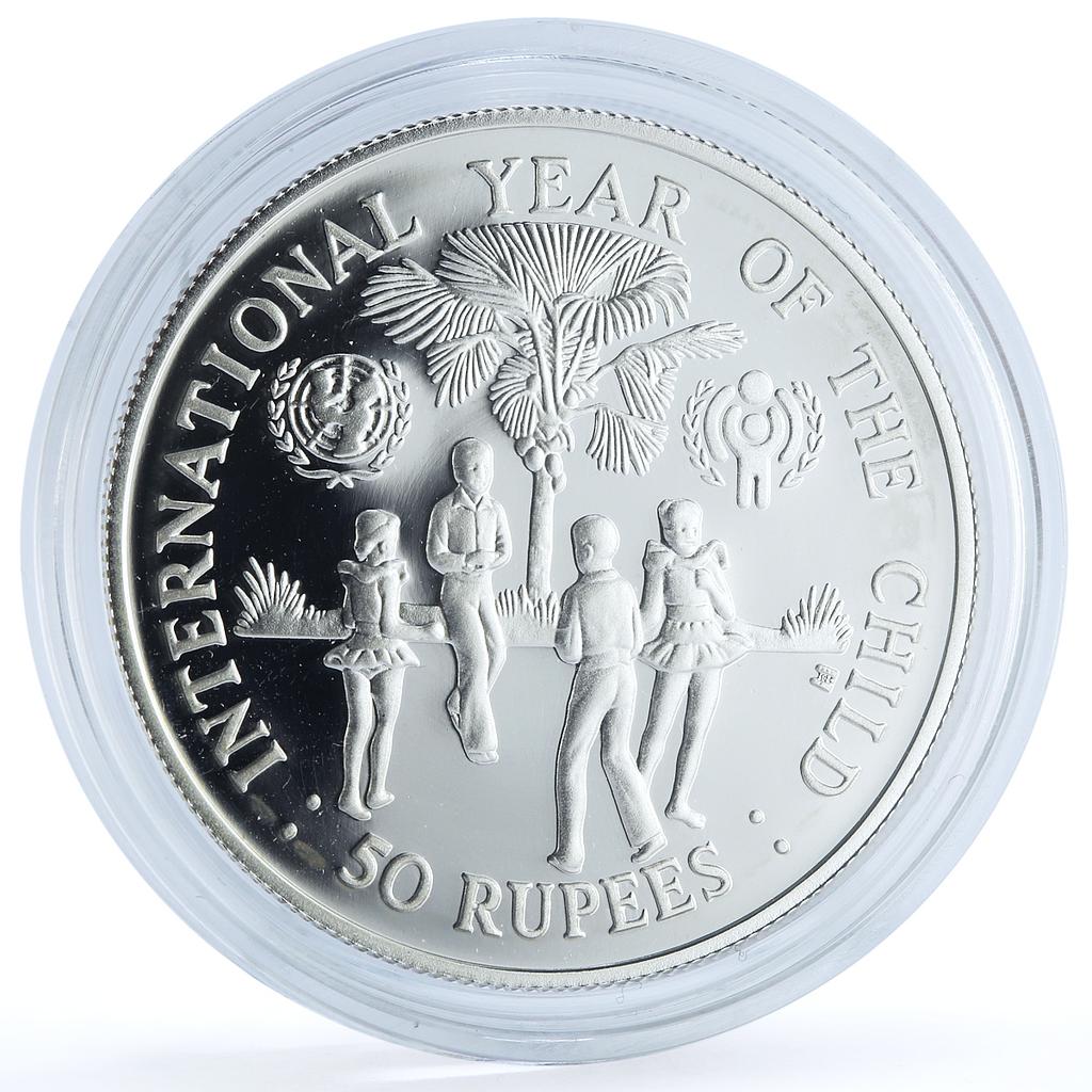 Seychelles 50 rupees Year of the Child KM-42 UNICEF proof silver coin 1980