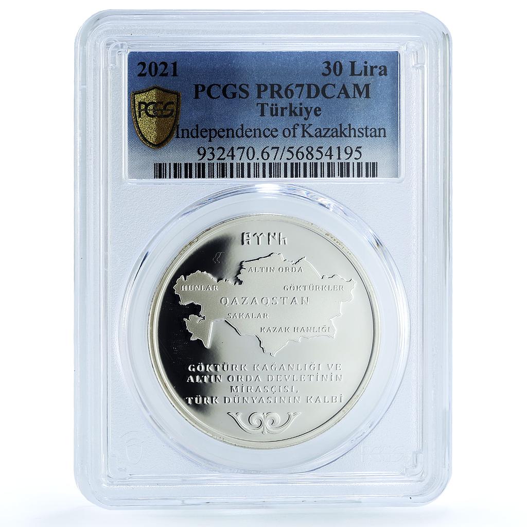 Turkiye 30 lira Kazakhstan Independence Flag Map PR 67 PCGS silver coin 2021 Turkiye 30 lira Kazakhstan Independence Flag Map PR 67 PCGS silver coin 2021