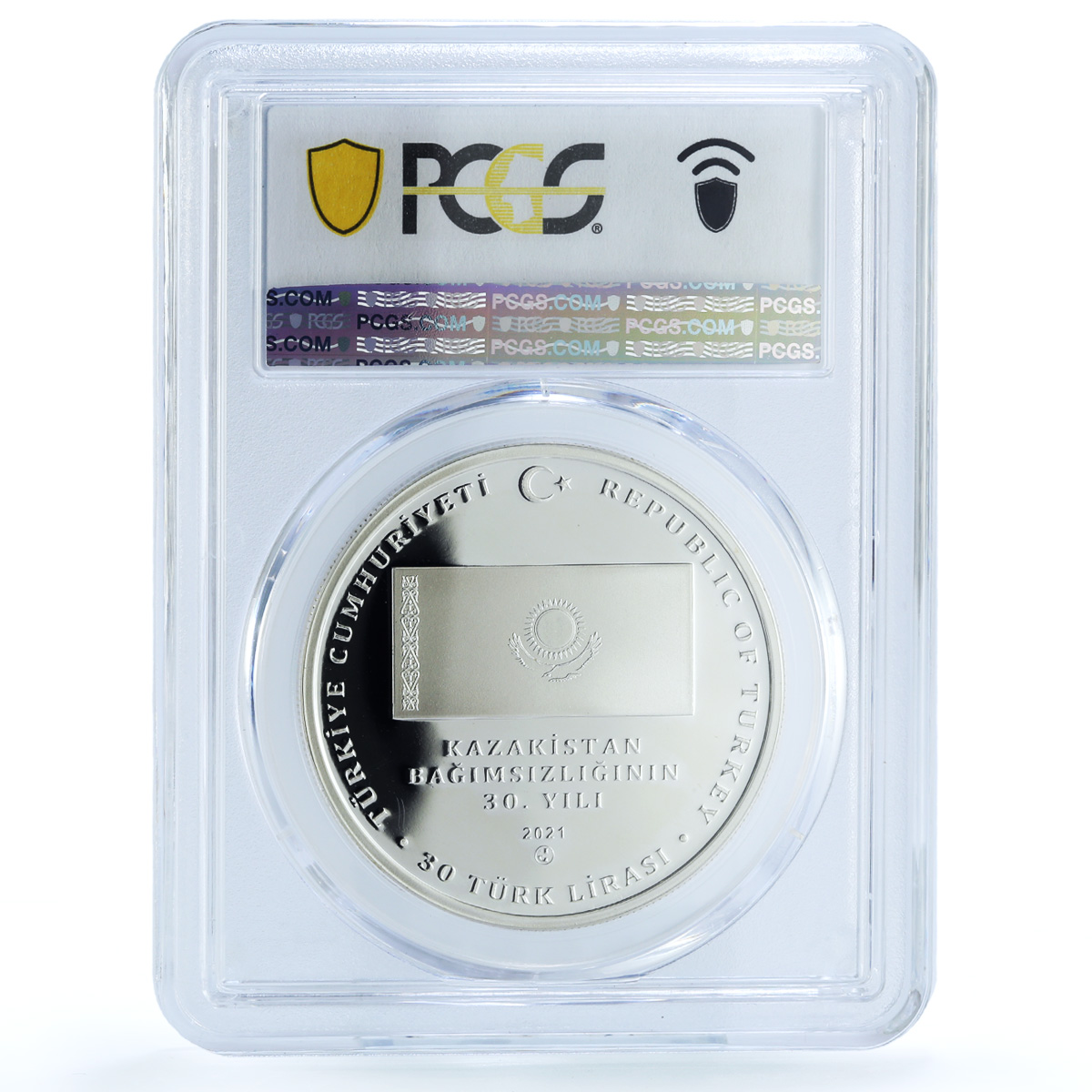Turkiye 30 lira Kazakhstan Independence Flag Map PR 67 PCGS silver coin 2021 Turkiye 30 lira Kazakhstan Independence Flag Map PR 67 PCGS silver coin 2021