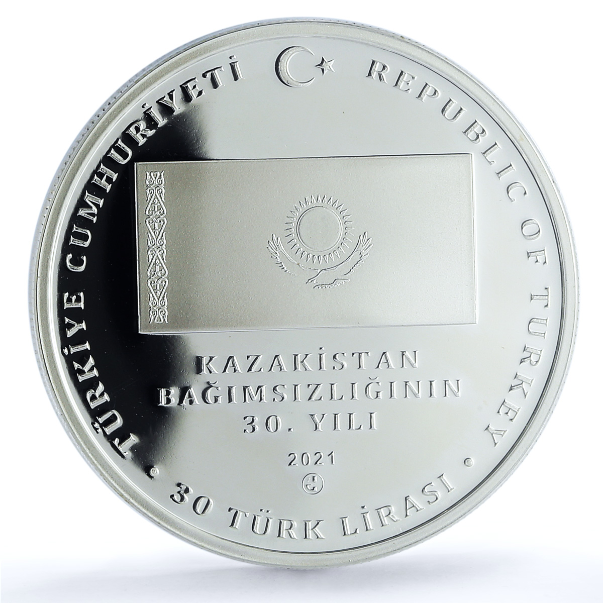 Turkiye 30 lira Kazakhstan Independence Flag Map PR 67 PCGS silver coin 2021 Turkiye 30 lira Kazakhstan Independence Flag Map PR 67 PCGS silver coin 2021