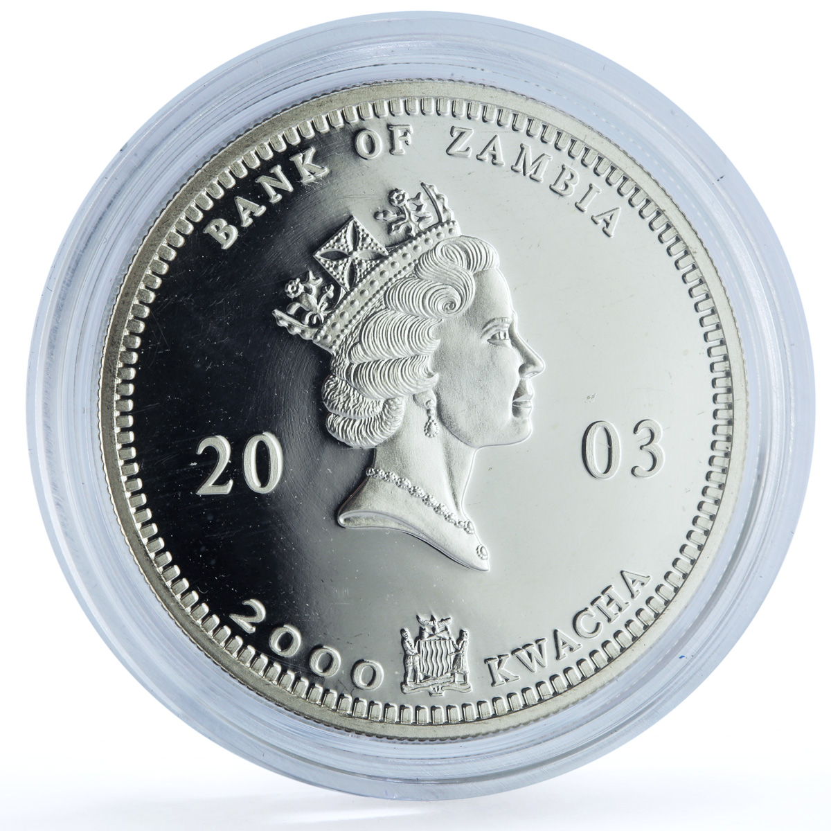 Zambia 2000 kwacha Elephant KM-184 African Wildlife Fauna proof silver coin 2003