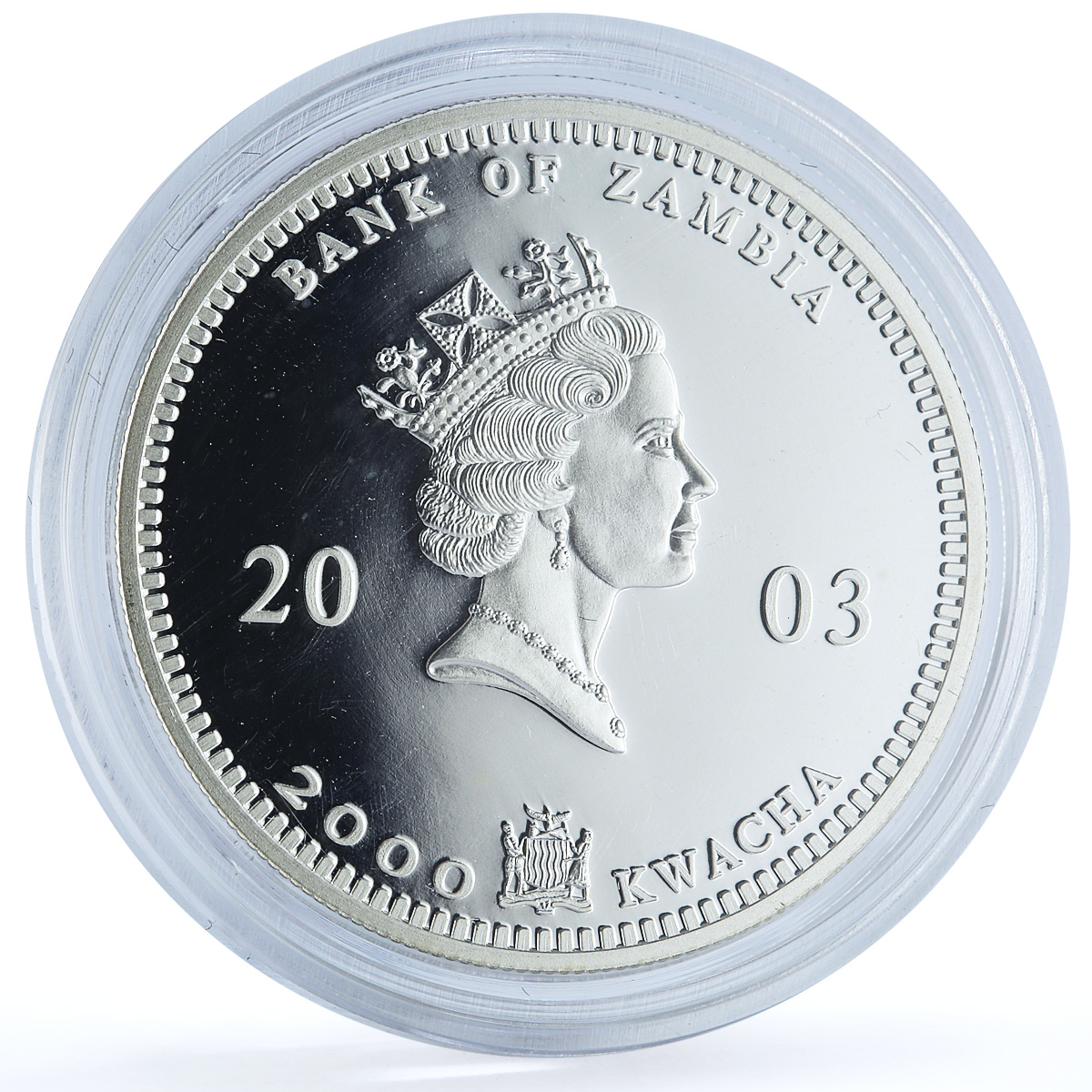 Zambia 2000 kwacha Elephant KM-184 African Wildlife Fauna proof silver coin 2003