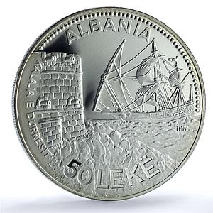 Albania 50 leke Durazzo KM-57 Castle Ship Clipper 5 oz proof silver coin 1987